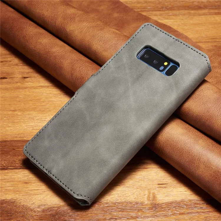 Dg. Case de Cuero de Billetera de Estilo Retro Ming Para Samsung Galaxy Note 8 SM-N950 - Gris