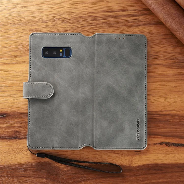 Dg. Case de Cuero de Billetera de Estilo Retro Ming Para Samsung Galaxy Note 8 SM-N950 - Gris