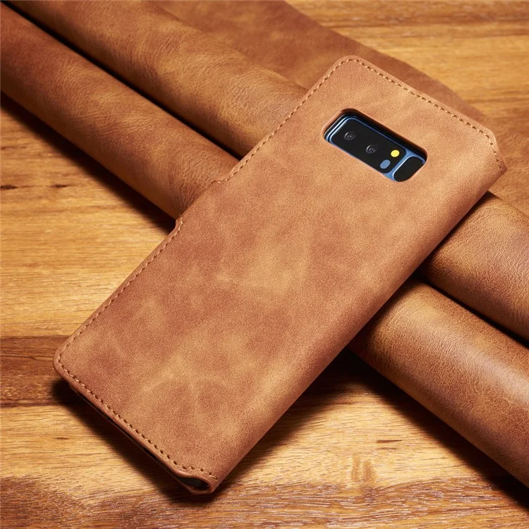 DG.MING Retro Style Leather Stand Cover with Card Slots for Samsung Galaxy Note 8 SM-N950 - Brown