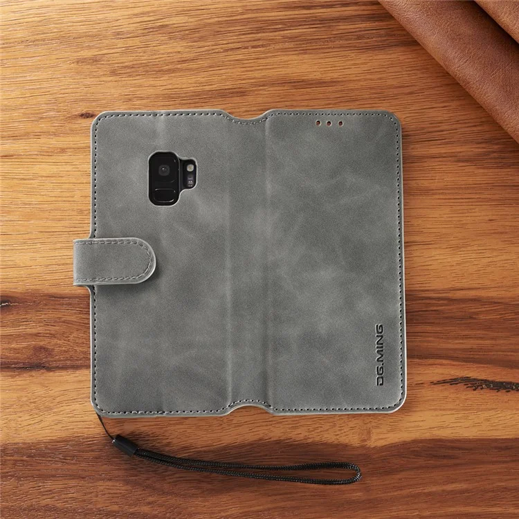 DG.MING Cartera con Estilo Retro de Piel para Funda de Samsung Galaxy S9 SM-G960 - Gris