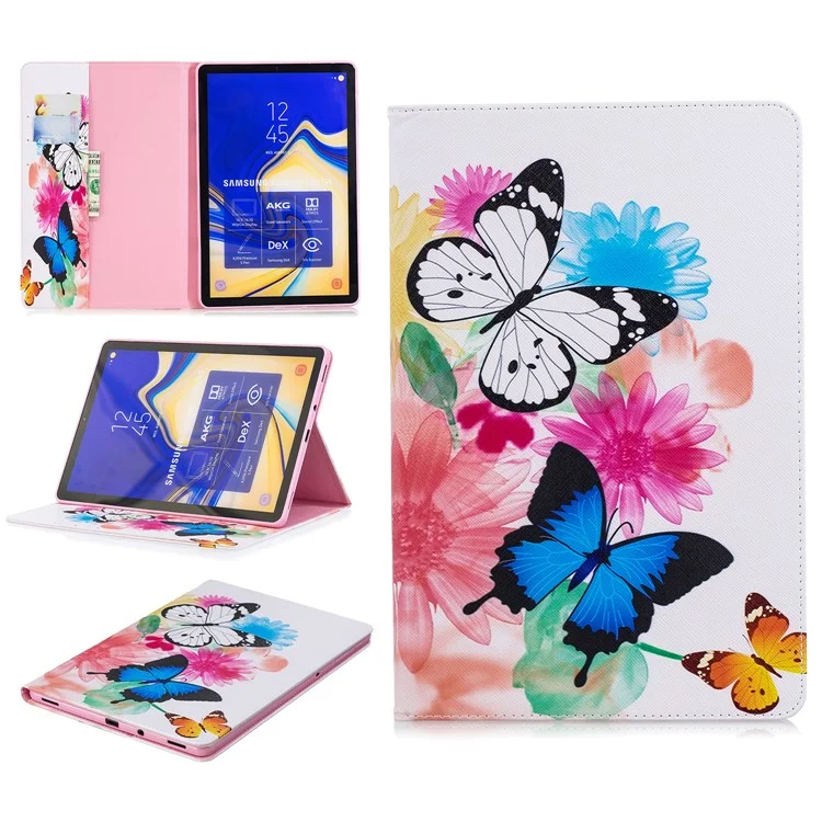 Pattern Printing Leather Wallet Tablet Case Cover for Samsung Galaxy Tab S4 10.5 - Vivid Butterflies