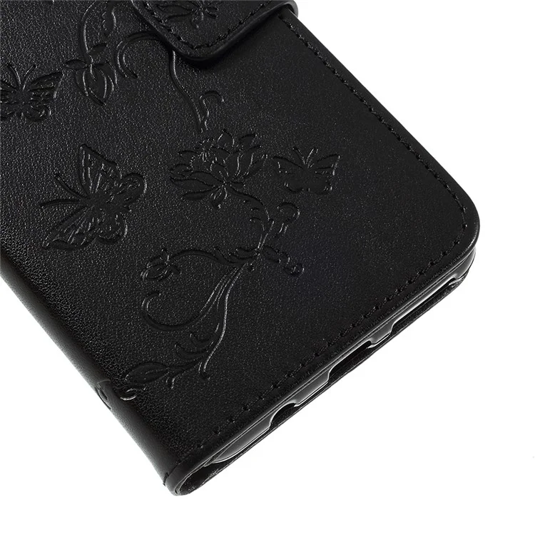 Impreinte Butterfly Flower PU Leather Magnetic Portefeuille Case de Téléphone Pour Samsung Galaxy A7 (2018) - le Noir