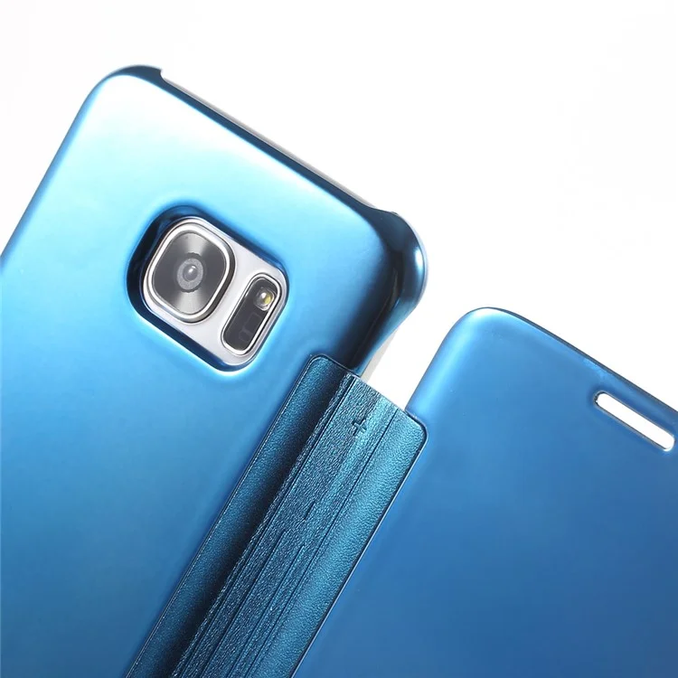 Mirror Surface Smart PC + Leather Flip Shell for Samsung Galaxy S7 edge G935 - Baby Blue