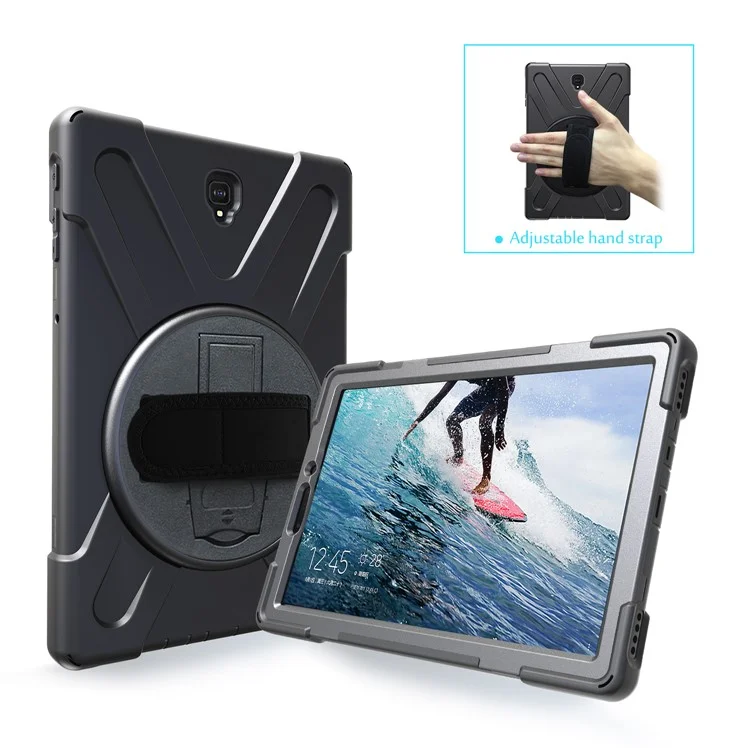 Bouchée Pivotante À 360 Degrés PC + Boîtier En Silicone Combo Avec Bracelet À La Main Pour Samsung Galaxy Tab S4 10.5 T830 T835 - Noir