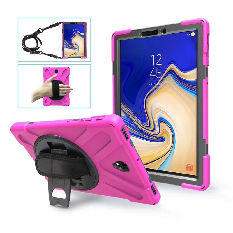 For Samsung Galaxy Tab S4 10.5 T830 T835 X-Shape [PC + TPU Combo] Kickstand Case with Shoulder Strap - Rose