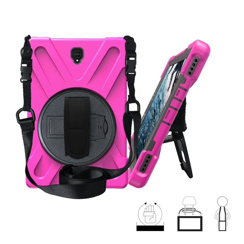 For Samsung Galaxy Tab S4 10.5 T830 T835 X-Shape [PC + TPU Combo] Kickstand Case with Shoulder Strap - Rose