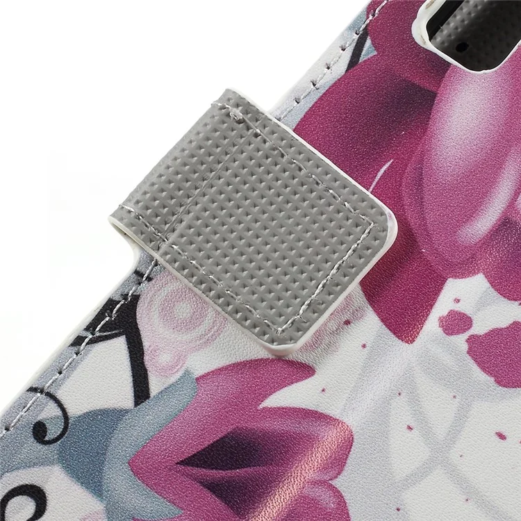 Capa de Carteira Magnética de Couro PU com Estampa para Samsung Galaxy A7 (2018) - Flor Roxa