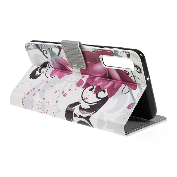 Capa de Carteira Magnética de Couro PU com Estampa para Samsung Galaxy A7 (2018) - Flor Roxa