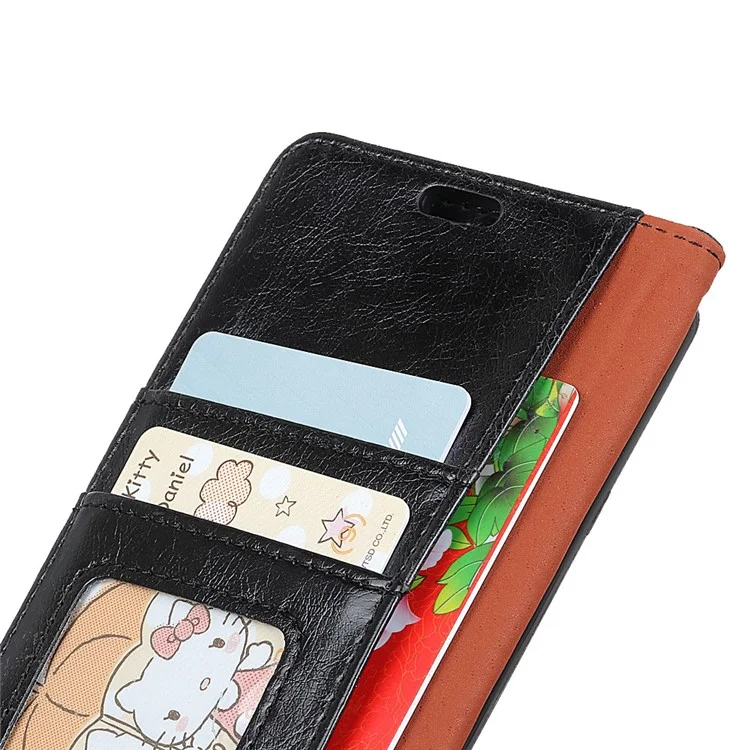 Capa Protetora de Telefone para Samsung Galaxy A7 (2018) Textura Nappa Couro Dividido Capa Flip Folio à Prova de Choque Capa de Telefone com Suporte Carteira - Preto