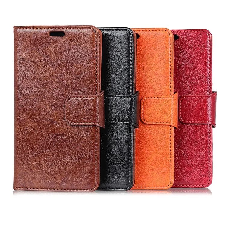 Capa Protetora de Telefone para Samsung Galaxy A7 (2018) Textura Nappa Couro Dividido Capa Flip Folio à Prova de Choque Capa de Telefone com Suporte Carteira - Preto