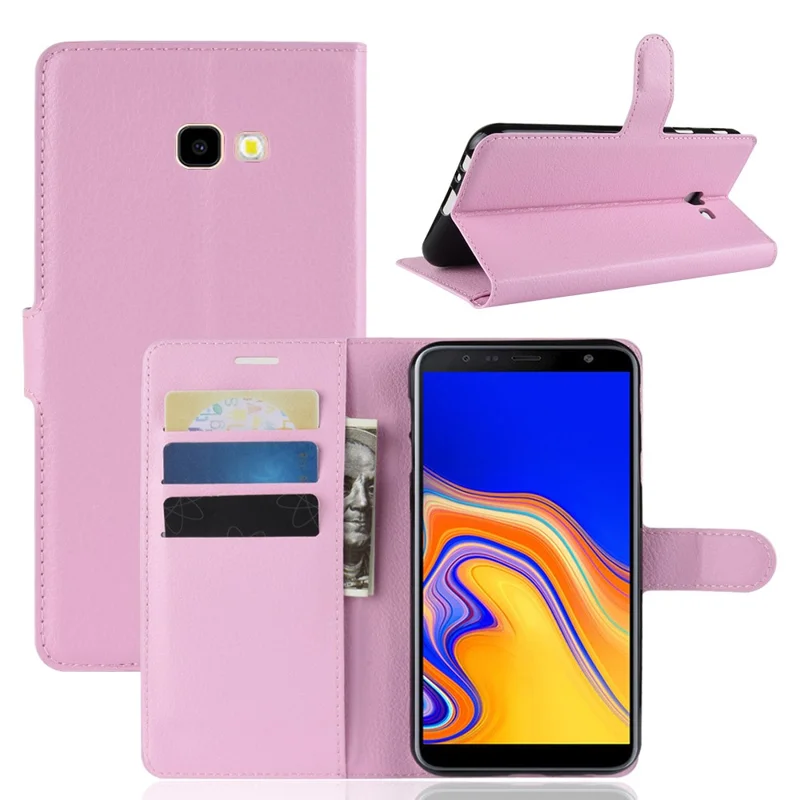 Litchi Skin Magnetic Leather Stand Case for Samsung Galaxy J4+ - Pink