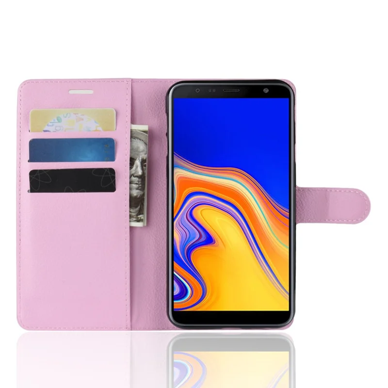 Litchi Skin Magnetic Leather Stand Case for Samsung Galaxy J4+ - Pink