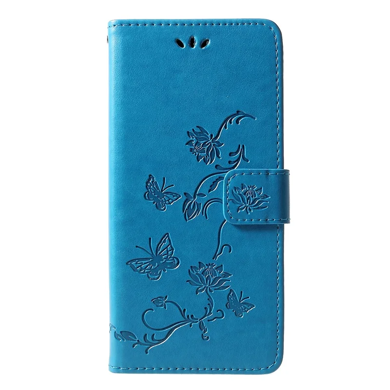 Imprint Butterfly Flower Wallet Stand Leather Cellphone Case for Samsung Galaxy J6+ / J6 Prime - Blue