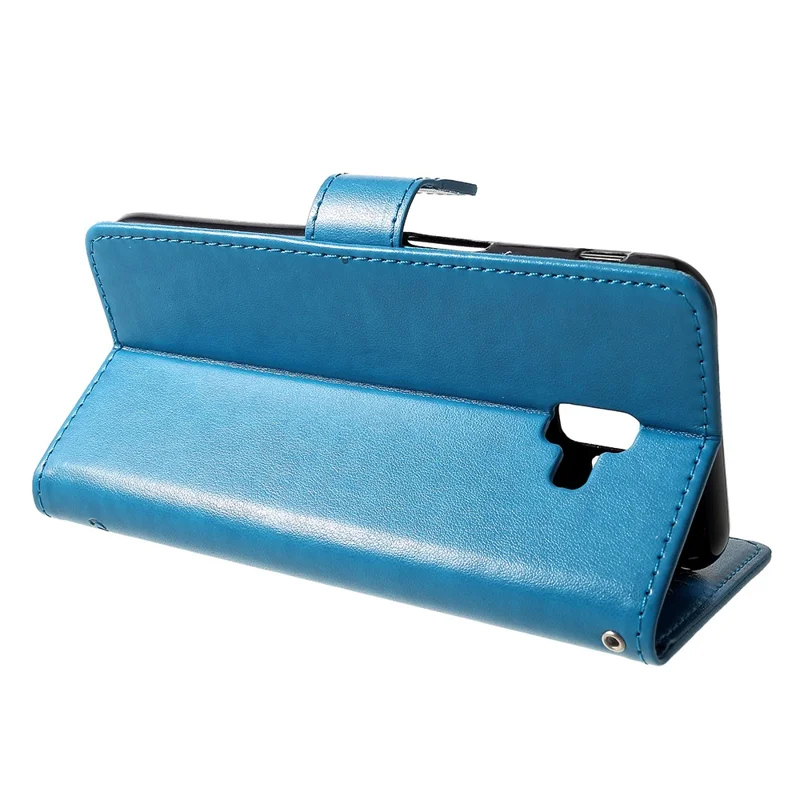 Imprint Butterfly Flower Wallet Stand Leather Cellphone Case for Samsung Galaxy J6+ / J6 Prime - Blue