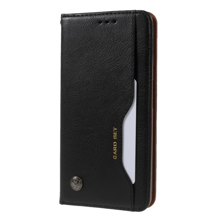 PU Leder Automatisch Absorbiertes Stand Wallet-telefonabdeckung Für Samsung Galaxy A7 (2018) A750 - Schwarz