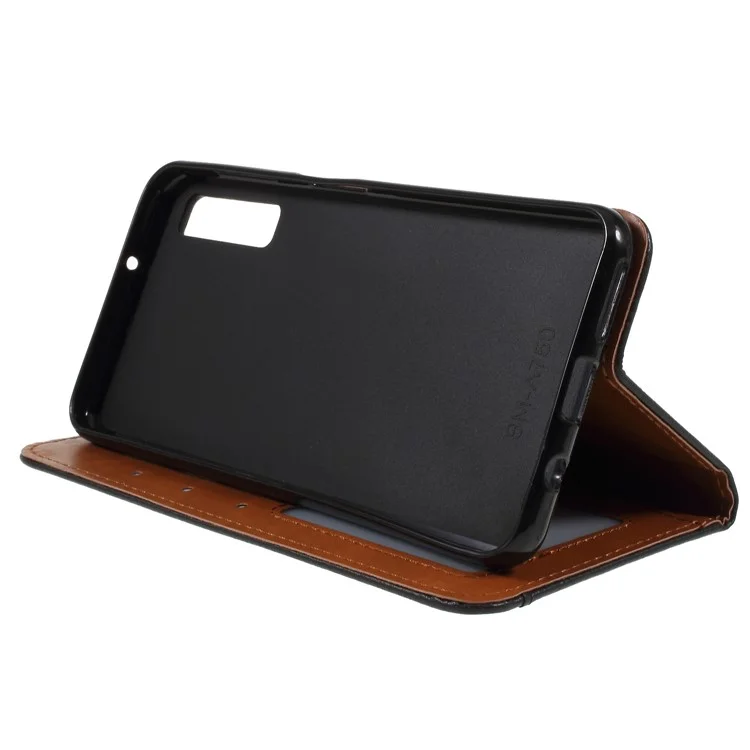 PU Leder Automatisch Absorbiertes Stand Wallet-telefonabdeckung Für Samsung Galaxy A7 (2018) A750 - Schwarz