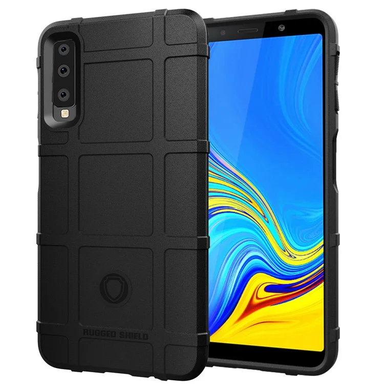 Anti-Shock-Quadrat-Gitter-Textur Weiche TPU-Telefon-Hülle Für Samsung Galaxy A7 (2018) - Schwarz