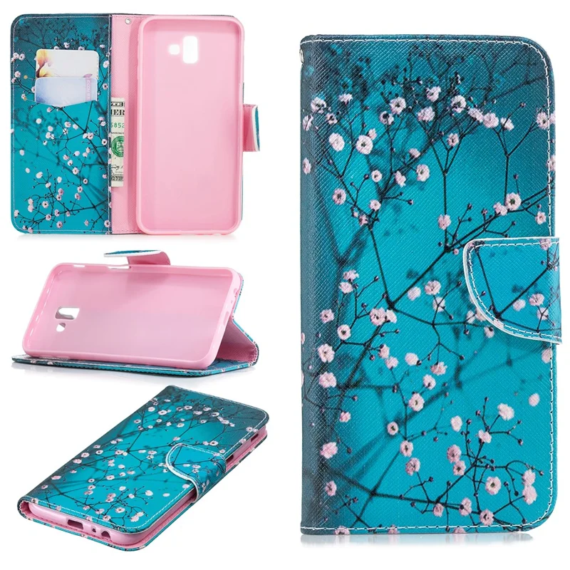 Pattern Printing Wallet Leather Folio Cover for Samsung Galaxy J6+ / J6 Prime - Wintersweet