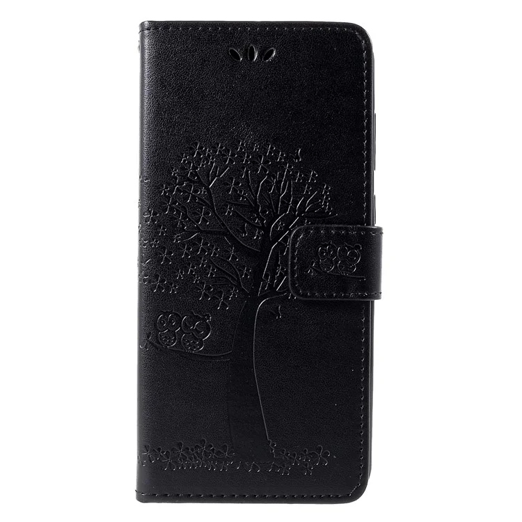 Imprint Tree and Owls Stand PU Leather Case for Samsung Galaxy A9 (2018)/A9 Star Pro/A9s - Black