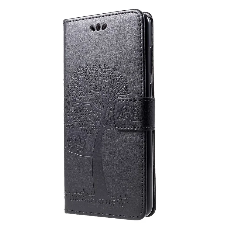 Imprint Tree and Owls Stand PU Leather Case for Samsung Galaxy A9 (2018)/A9 Star Pro/A9s - Black