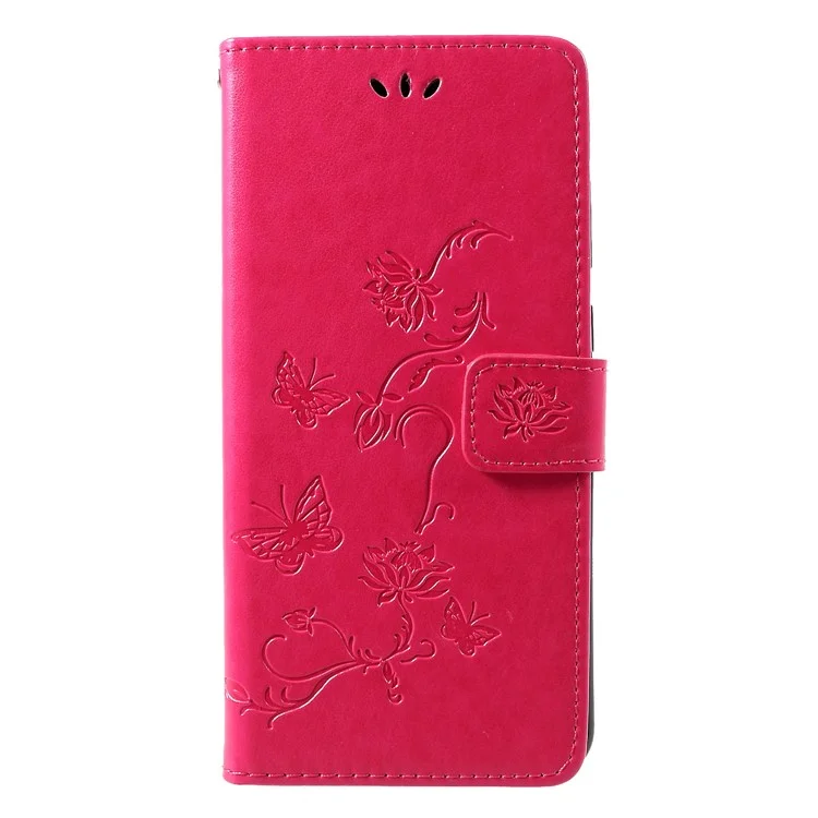 Impresión de la Billetera de Flores de Mariposa Case de Cuero Para Teléfono Para Samsung Galaxy A9 (2018)/A9 Star Pro/a9s - Rosa