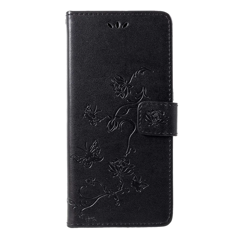 Imprint Butterfly Flower Leather Phone Wallet Stand Case for Samsung Galaxy A9 (2018)/A9 Star Pro/A9s - Black
