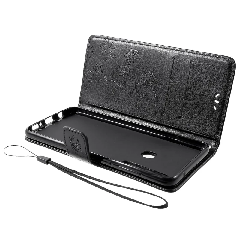 Imprint Butterfly Flower Leather Phone Wallet Stand Case for Samsung Galaxy A9 (2018)/A9 Star Pro/A9s - Black