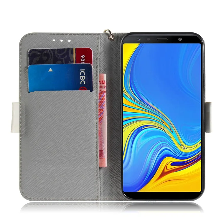 Estojo De Couro De Impressão Padrão Com [Carteira Stand] Para Samsung Galaxy A7 (2018) - Flores Bonitas