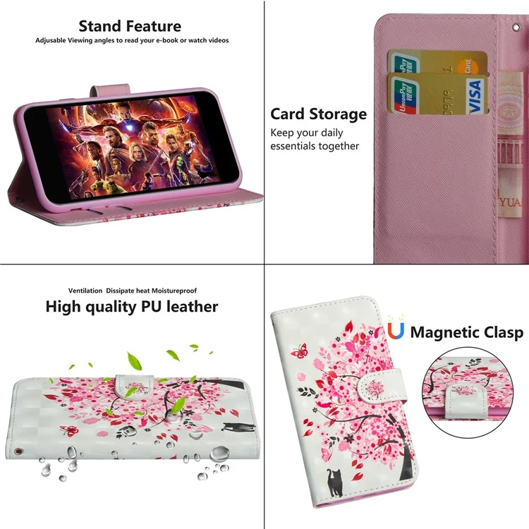 Padrão Printing Light Spot Decor Wallet Stand Flip Flip Mobile Case Para Samsung Galaxy A7 (2018) - Árvore Florida