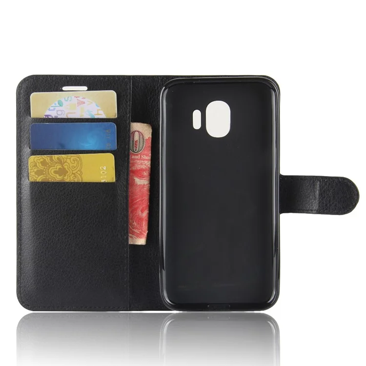 Litchi Texture Wallet Stand Leather Protector Case for Samsung Galaxy J2 Core - Black