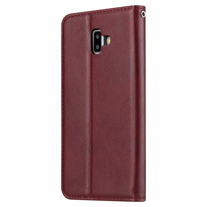 PU Leather Auto-absorbed Stand Wallet Phone Case for Samsung Galaxy J6+ / J6 Prime - Wine Red