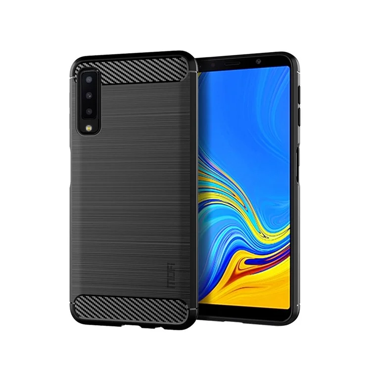 Étui arrière en TPU texturé en fibre de carbone brossé pour Samsung Galaxy A7 (2018) - Noir