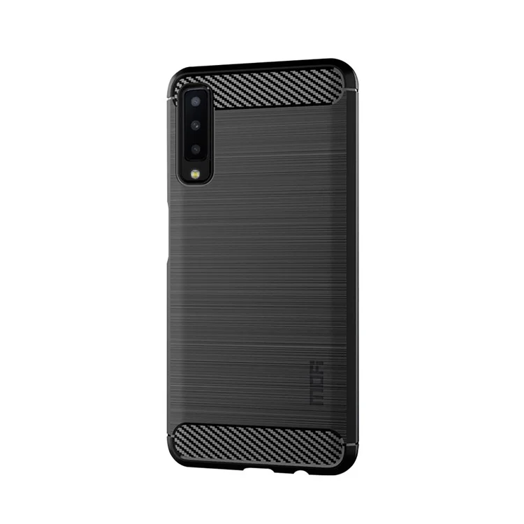 Étui arrière en TPU texturé en fibre de carbone brossé pour Samsung Galaxy A7 (2018) - Noir