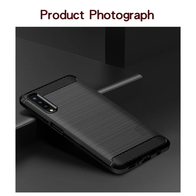 Étui arrière en TPU texturé en fibre de carbone brossé pour Samsung Galaxy A7 (2018) - Noir