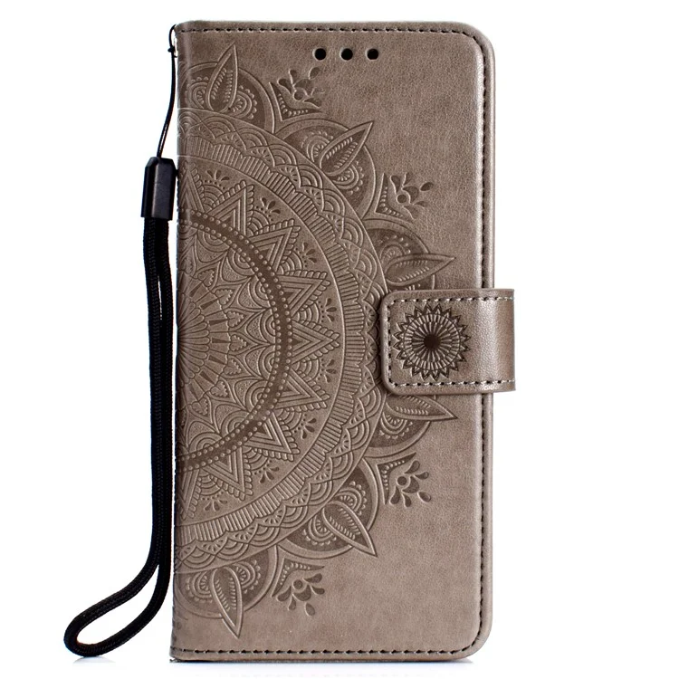 Imprinted Mandala Pattern Wallet Leather Mobile Case for Samsung Galaxy A7 (2018) A750 - Grey