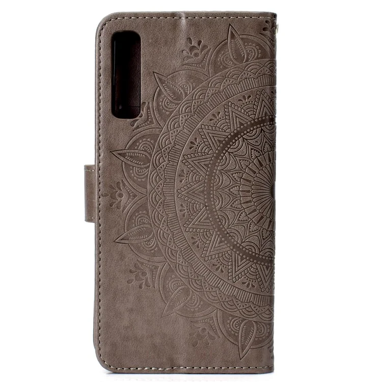 Capa Móvel De Couro De Carteira De Padrão De Mandala Impresso Para Samsung Galaxy A7 (2018) A750 - Cinza