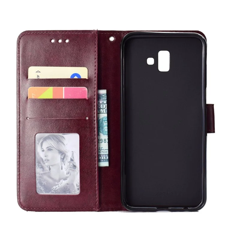 Imprinted Mandala Pattern [Wallet Stand] Leather Mobile Phone Cover Shell for Samsung Galaxy J6 Plus / J6 Prime - Brown