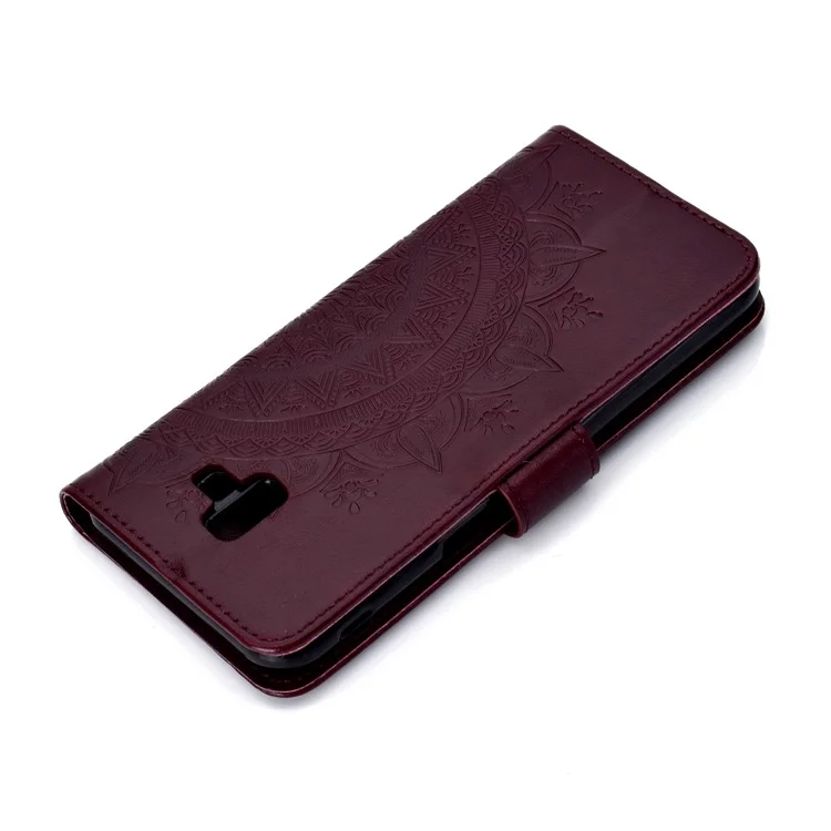 Padrão Mandala Impresso [Wallet Stand] Couro Capa De Telefone Móvel Shell Para Samsung Galaxy J6 Plus / J6 Prime - Castanho