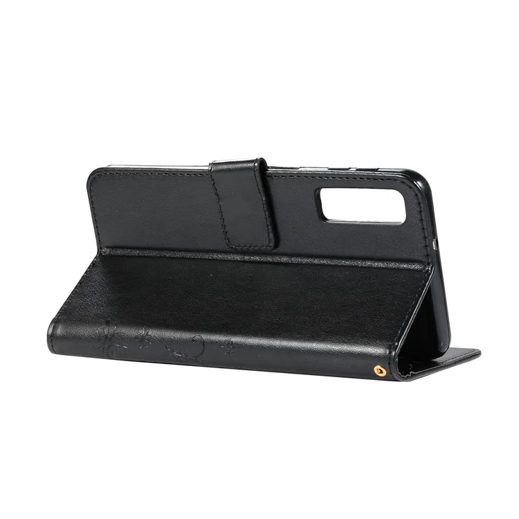 Carteira de Couro de Flor de Borboleta Imprimível Para a Samsung Galaxy A7 (2018) - Preto