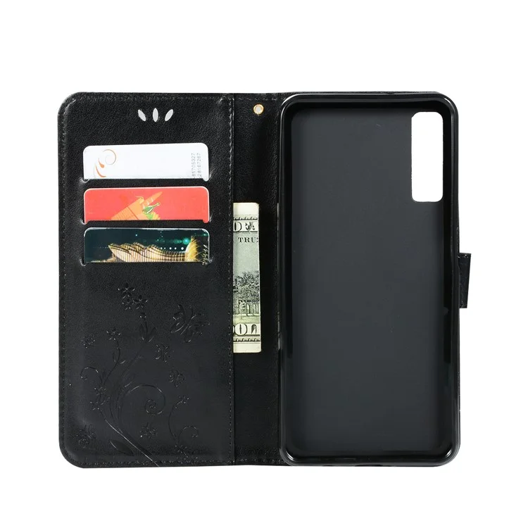 Carteira de Couro de Flor de Borboleta Imprimível Para a Samsung Galaxy A7 (2018) - Preto