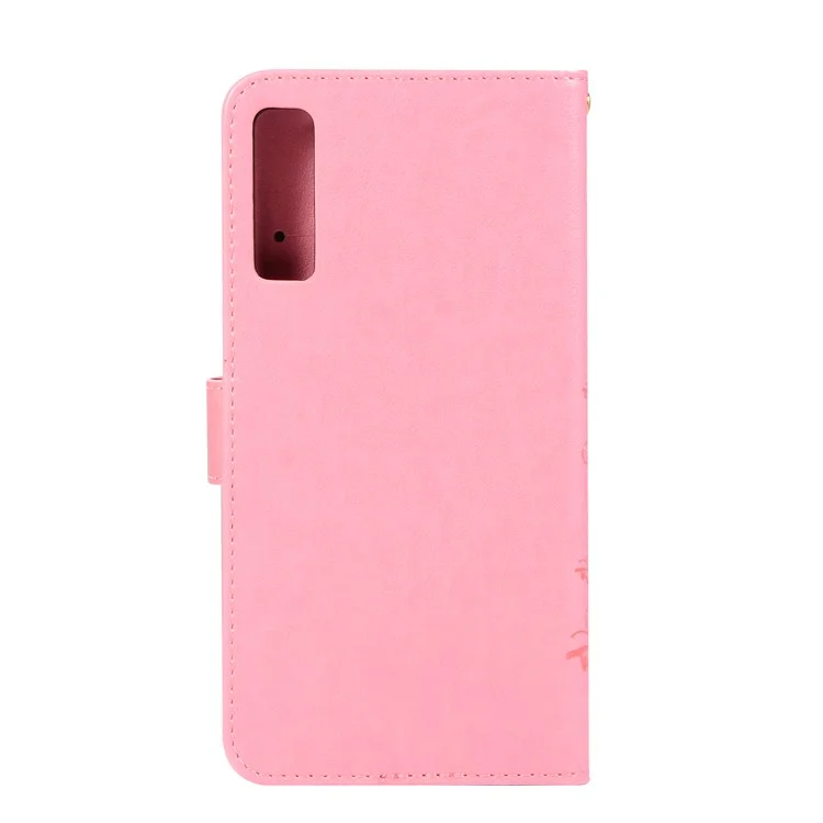 Caixa de Carteira de Couro de Flor de Borboleta Impressão Para a Samsung Galaxy A7 (2018) - Rosa