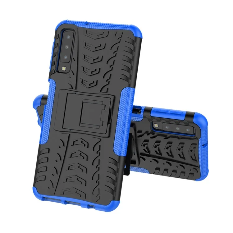 Capa híbrida de plástico com padrão de pneu + TPU com suporte para Samsung Galaxy A7 (2018) A750 - Azul