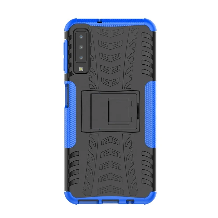 2-em 1 Padrão de Pneu Plástico + Estojo Híbrido de TPU Com Kickstand Para Samsung Galaxy A7 (2018) A750 - Azul