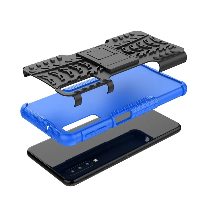 Capa híbrida de plástico com padrão de pneu + TPU com suporte para Samsung Galaxy A7 (2018) A750 - Azul