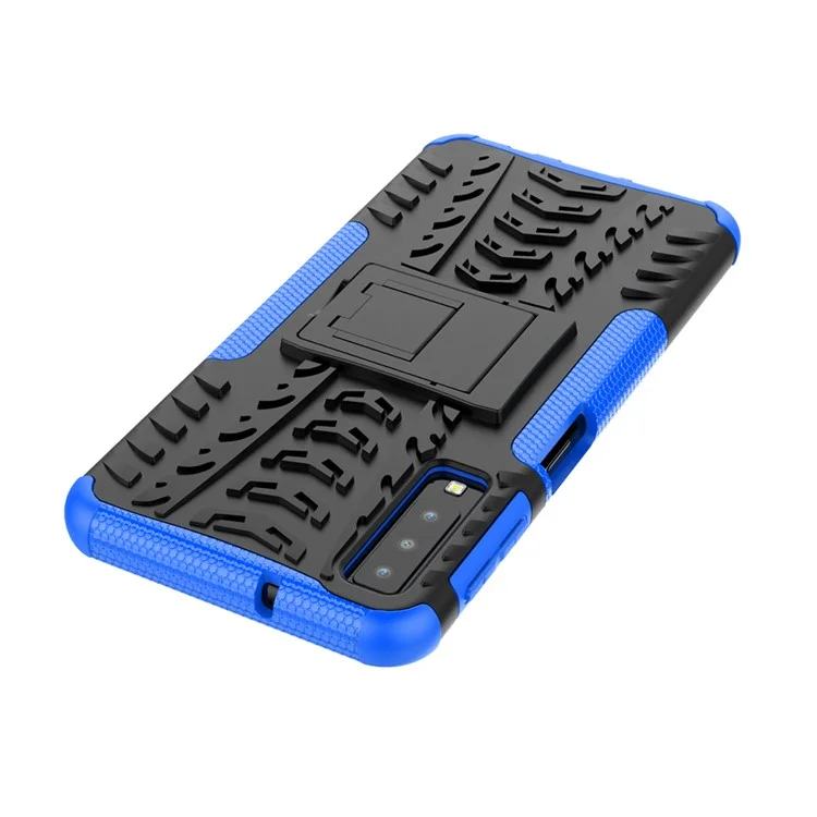 2-em 1 Padrão de Pneu Plástico + Estojo Híbrido de TPU Com Kickstand Para Samsung Galaxy A7 (2018) A750 - Azul