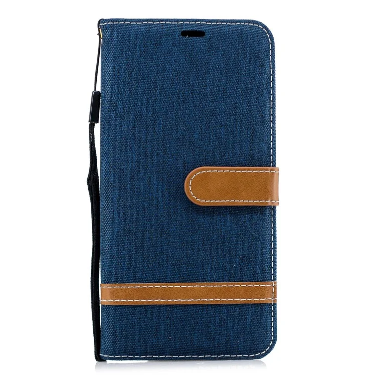 a Capa de Couro de Pano de Calça Colorida Variada Com Slots de Cartas Para o Samsung Galaxy A7 (2018) - Azul Escuro