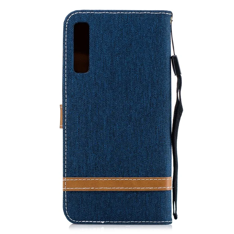 Assorted Color Jeans Cloth Leather Stand Cover with Card Slots for Samsung Galaxy A7 (2018) - Dark Blue