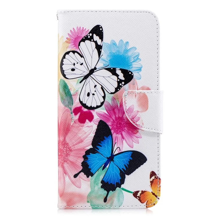 Modèle Impression de Protection en Cuir PU Case de Téléphone Portable Pour Samsung Galaxy A7 (2018) A750 - Papillons et Fleurs