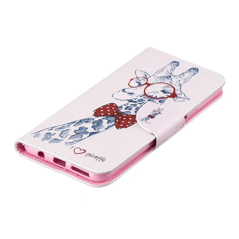 Pattern Printing PU Leather Flip Protection Cover for Samsung Galaxy A7 (2018) A750 - Giraffe Wearing Glasses