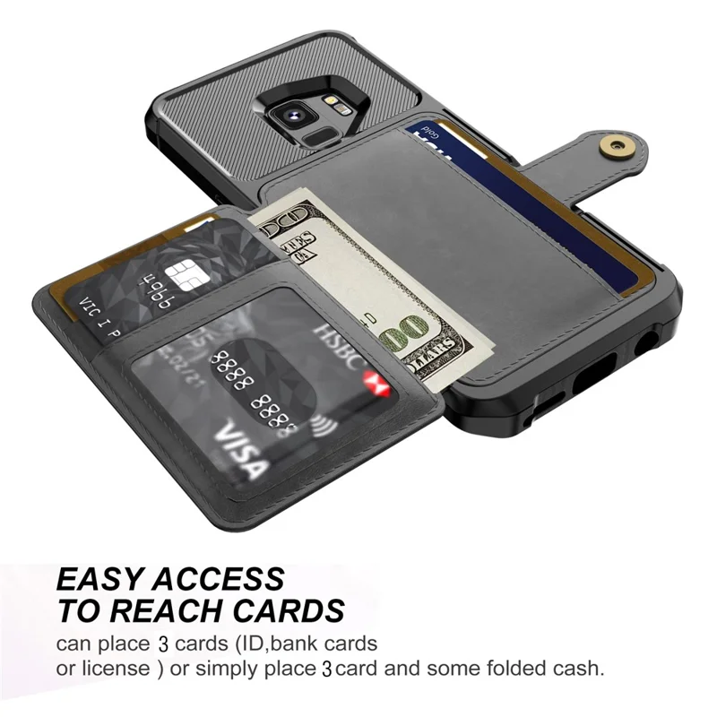 PU Leather Coated TPU Wallet Kickstand Casing with Built-in Magnetic Sheet for Samsung Galaxy S9 - Black